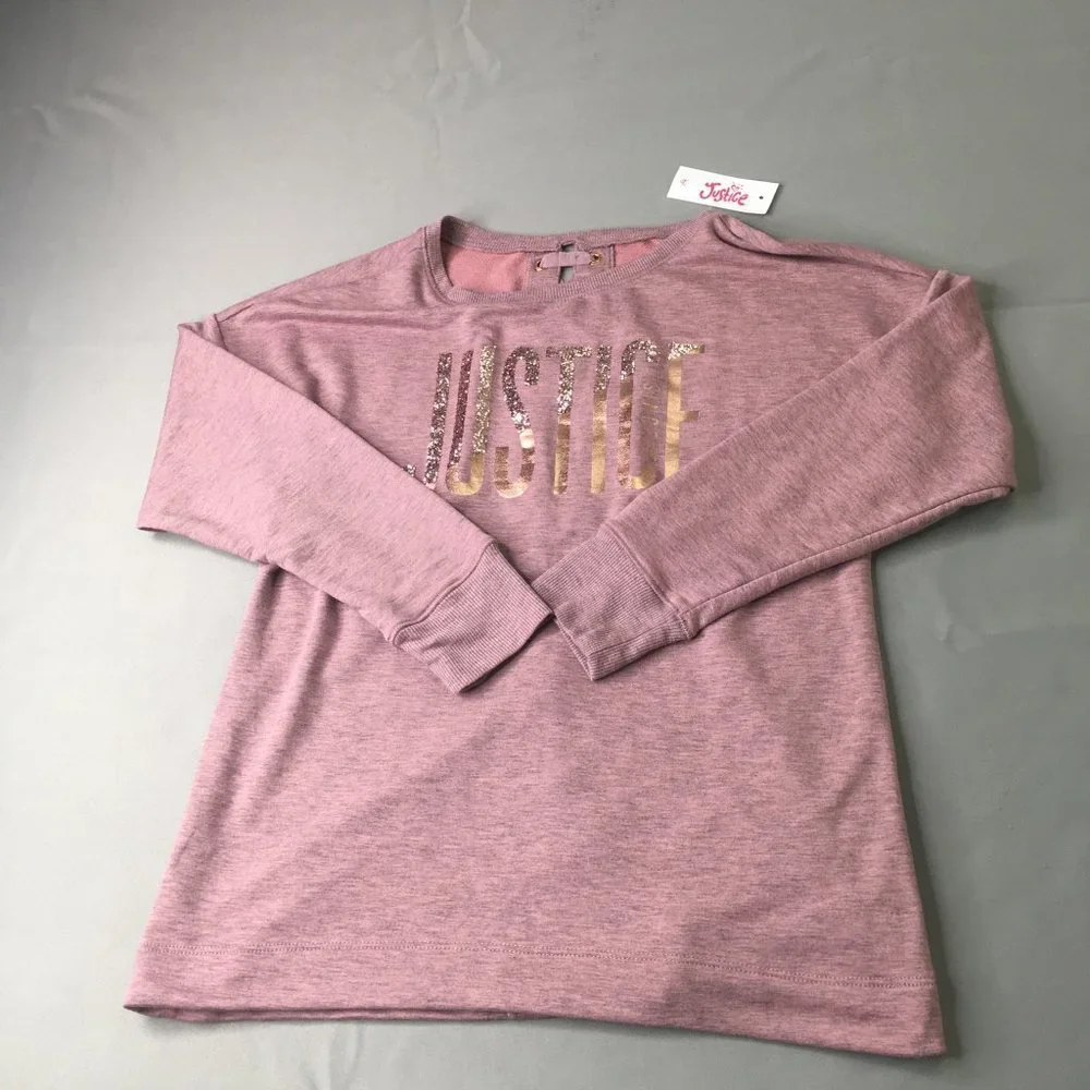 Justice Sweatshirt Girls 8 Pink Mauve Glitter Lace Up Back Relaxed Tunic